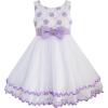 Sunny Fashion Girls Dress Purple Flower White Tulle Pleated Wedding Party(Purple)