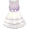 Sunny Fashion Girls Dress Purple Flower White Tulle Pleated Wedding Party(White and Purple)