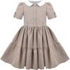 Sunny Fashion Girls Dress Purple Rainbow White Collar Casual Birthday Size 5-10(Brown White Collar)