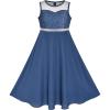 Sunny Fashion Girls Dress Rhinestone Chiffon Bridesmaid Dance Ball Maxi Gown(Classic Blue)