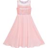 Sunny Fashion Girls Dress Rhinestone Chiffon Bridesmaid Dance Ball Maxi Gown(Light Coral Pink)