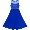 Sunny Fashion Girls Dress Rhinestone Chiffon Bridesmaid Dance Ball Maxi Gown(Sapphire Blue)