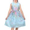 Sunny Fashion Girls Dress Rose Flower Print Embroidery Purple(Blue Flower)