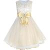 Sunny Fashion Girls Dress Shinning Sequins Beige Tulle Layers Wedding Pageant(Champagne 4)