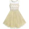 Sunny Fashion Girls Dress Shinning Sequins Beige Tulle Layers Wedding Pageant(Champagne 5)