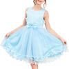 Sunny Fashion Girls Dress Shinning Sequins Beige Tulle Layers Wedding Pageant(Sky Blue)