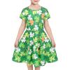 Sunny Fashion Girls Dress Short Sleeve Casual Summer Sundress(Green Four Leaf)