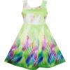 Sunny Fashion Girls Dress Sky Fantasy Colorful Angel Wings Feather Print(Green)