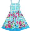 Sunny Fashion Girls Dress Sleeveless Halter Peony Flower Print Blue Pink
