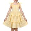 Sunny Fashion Girls Dress Spaghetti Gingham Ruffle Light Yellow Plaid Casual(Yellow)