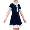 Sunny Fashion Girls Dress Swing School Bow Tie Sailor Collar Short Sleeve(Blue)