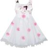 Sunny Fashion Girls Dress Tulle Bridal Lace with Flower Detailing Purple 4-14(White Floral)