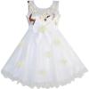 Sunny Fashion Girls Dress Tulle Bridal Lace with Flower Detailing Purple 4-14(White Flower)