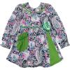 Sunny Fashion Girls Dress Turn-Down Collar Paisley Flower Green Size 2-6