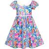 Sunny Fashion Girls Dress Turn-Down Collar Striped Blooming Rose Flower