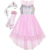 Sunny Fashion Girls Dress Unicorn Rainbow Tulle Unicorn Headband Party Size 4-10(Pink Set)
