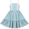Sunny Fashion Girls Dress White Black Plaid 1950s Vintage Strap Sleeveless Casual(Blue)