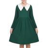 Sunny Fashion Girls Dress White Collar Long Sleeve Daily Cozy Cotton Casual Dress Size 5-10(Christmas Green)