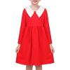 Sunny Fashion Girls Dress White Collar Long Sleeve Daily Cozy Cotton Casual Dress Size 5-10(Christmas Red)