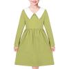 Sunny Fashion Girls Dress White Collar Long Sleeve Daily Cozy Cotton Casual Dress Size 5-10(Green)