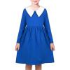 Sunny Fashion Girls Dress White Collar Long Sleeve Daily Cozy Cotton Casual Dress Size 5-10(Navy Blue)