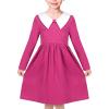 Sunny Fashion Girls Dress White Collar Long Sleeve Daily Cozy Cotton Casual Dress Size 5-10(Pink White Collar)