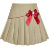 Sunny Fashion Girls Skirt Beige Pleated Bow Tie Back School Uniform Size 6-14(Khaki Red)