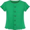 Sunny Fashion Girls T-Shirt Crop Top Brown Lettuce Trim Ribbed Knit Button Casual(Green)