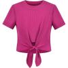 Sunny Fashion Girls T-Shirt Crop Top Brown Lettuce Trim Ribbed Knit Button Casual(Pinkish Purple)
