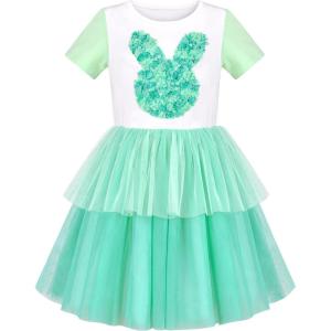 Girls Dress Pink Tutu Unicorn Dancing Tiered Skirt Ballet Birthday Party 3-7(Green Rabbit)