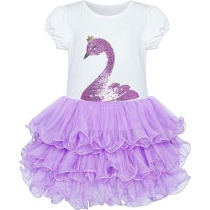 Girls Dress Pink Tutu Unicorn Dancing Tiered Skirt Ballet Birthday Party 3-7(Purple Swan)