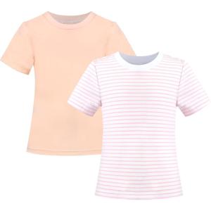 Sunny Fashion 2 Pack Girls T-Shirt Top Tee Solid Striped Basic Cozy Cotton Essential(Light Pink)