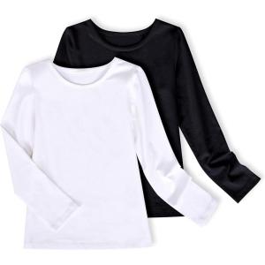 Sunny Fashion 2 Pack Girls Top Tee Shirt Base Layer Comfort Cotton Soft(Black White)
