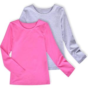 Sunny Fashion 2 Pack Girls Top Tee Shirt Base Layer Comfort Cotton Soft(Gray Pink Set)