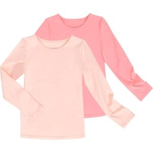 Sunny Fashion 2 Pack Girls Top Tee Shirt Base Layer Comfort Cotton Soft(Light Pink Dark Pink)