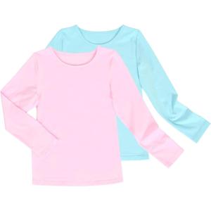 Sunny Fashion 2 Pack Girls Top Tee Shirt Base Layer Comfort Cotton Soft(Pink Blue)