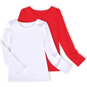 Sunny Fashion 2 Pack Girls Top Tee Shirt Base Layer Comfort Cotton Soft(Red White)