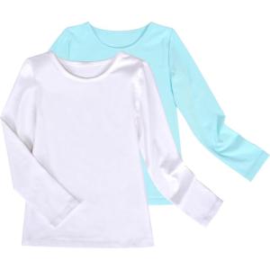 Sunny Fashion 2 Pack Girls Top Tee Shirt Base Layer Comfort Cotton Soft(White Blue)
