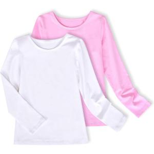 Sunny Fashion 2 Pack Girls Top Tee Shirt Base Layer Comfort Cotton Soft(White Pink Set)