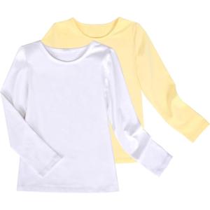 Sunny Fashion 2 Pack Girls Top Tee Shirt Base Layer Comfort Cotton Soft(White Yellow)