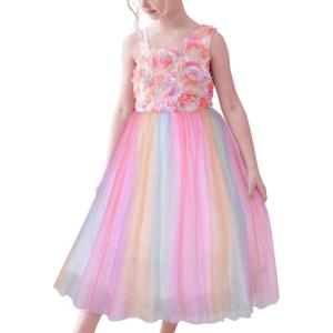 Sunny Fashion Flower Girl Dress Ivory Sequin Bridesmaid Wedding Party Size 6-12(Pink Rainbow)