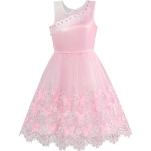 Sunny Fashion Flower Girl Dress One Shoulder Lace Embroidered Flower Pageant(Rose Pink)