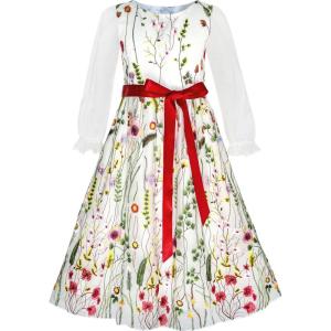Sunny Fashion Flower Girls Dress Embroidered Long Sleeve Party Birthday