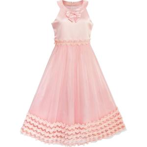 Sunny Fashion Flower Girls Dress Halter Bow Tie Ruffle Wedding Bridesmaid(Light Salmon Color)