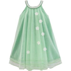 Sunny Fashion Flower Girls Dress Halter Dress Pearl Party Wedding Birthday(Green)