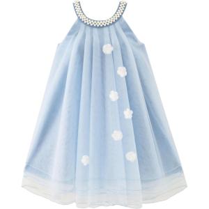 Sunny Fashion Flower Girls Dress Halter Dress Pearl Party Wedding Birthday(Light Steel Blue)