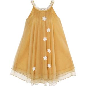 Sunny Fashion Flower Girls Dress Halter Dress Pearl Party Wedding Birthday(Wheat Yellow)