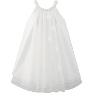 Sunny Fashion Flower Girls Dress Halter Dress Pearl Party Wedding Birthday(White)