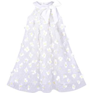 Sunny Fashion Flower Girls Dress Halter Dress Pearl Party Wedding Birthday(White Flower)