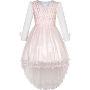 Sunny Fashion Flower Girls Dress Lace Hi-lo Wedding Pageant Communion Size 7-14(Pink)